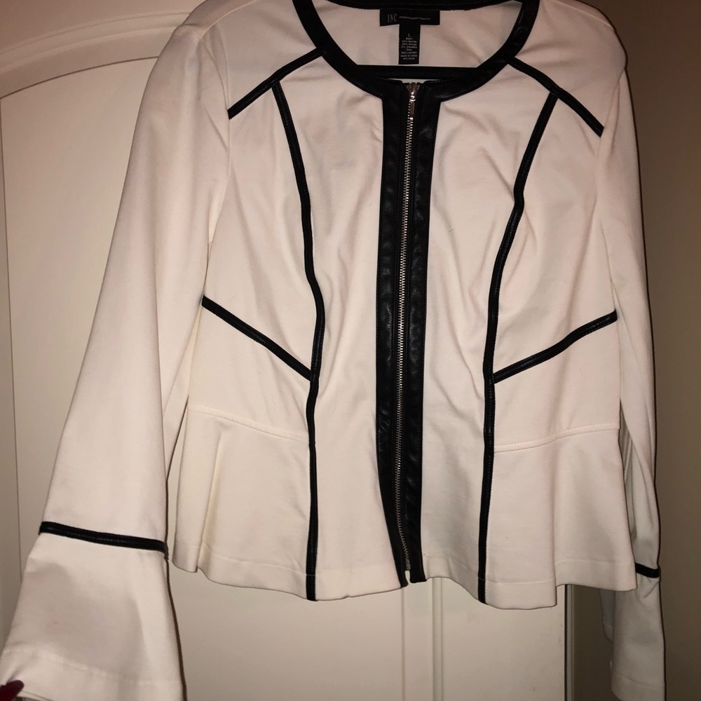 INC black an white bell sleeve coat